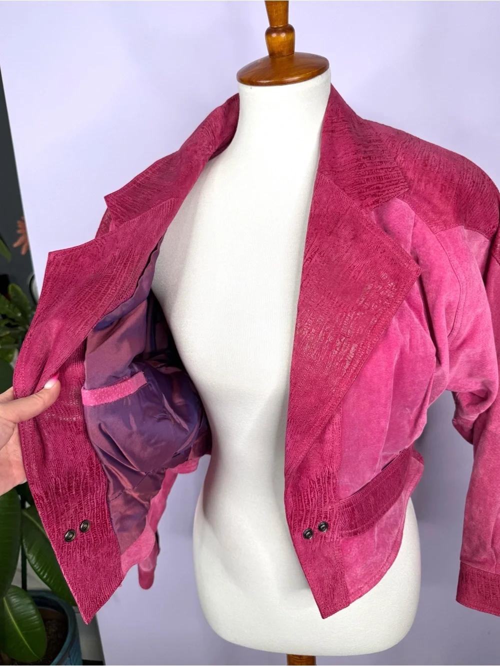 Vintage Bermans 80's Pink Suede & Leather Matching Skirt Set